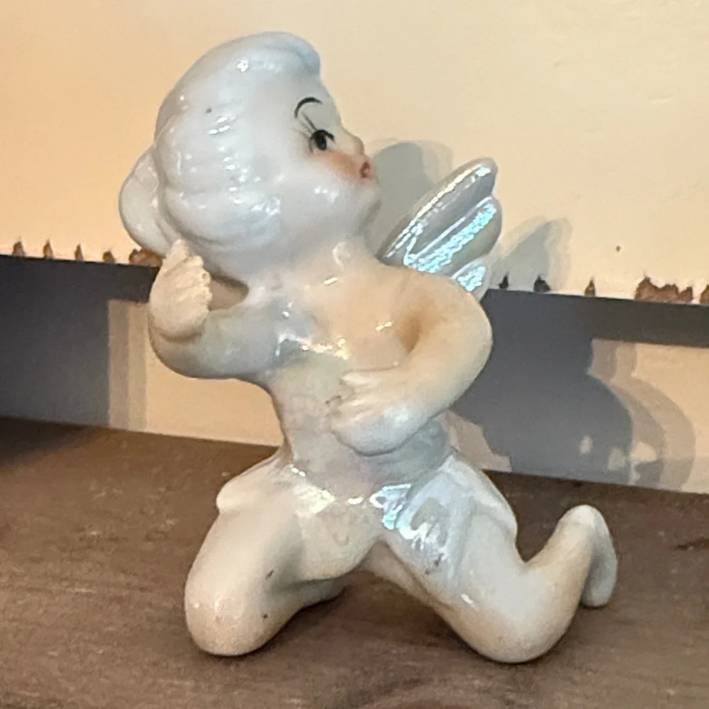 Vintage Japan Porcelain Cherub Pixie Candle Hugger Figurine